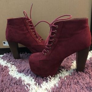 Maroon Jeffrey Campbell Lita suede high heal boot